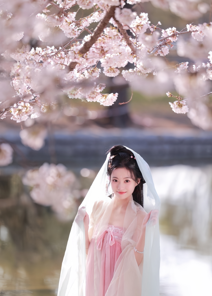 Hanfu cherry blossoms,Wuhan cherry blossoms, traditional Hanfu